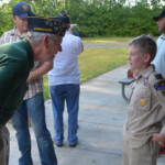 Post 594 Flag Day 2017 - Post 594 Commander and Boy Scout discuss flags. Post 594 Flag Day 2017